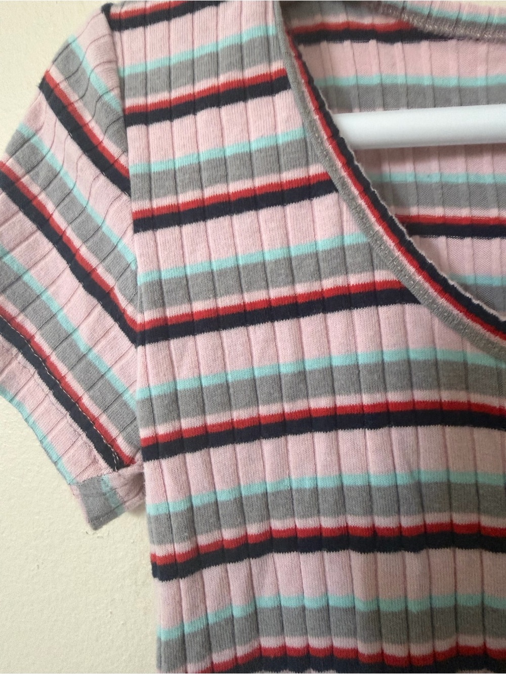 Pink Striped Ribbed Button-Front Scoop Neck Top - Picture 7 of 7